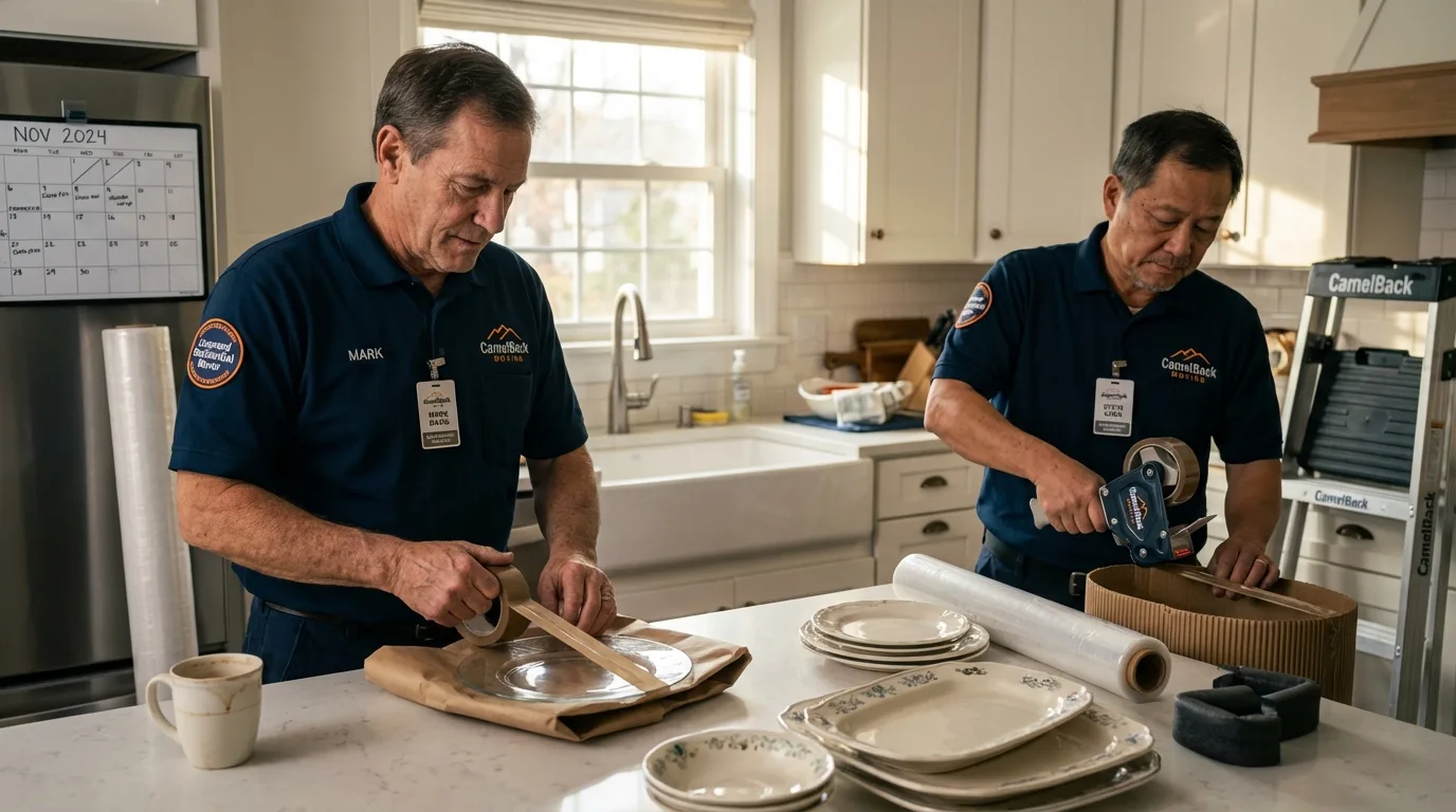 Professional crew packing kitchen dishware in Maryville, IL